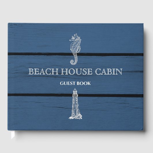 Rustic Blue Wood Seahorse Lighthouse Beach House Gastenboek (Voorkant)