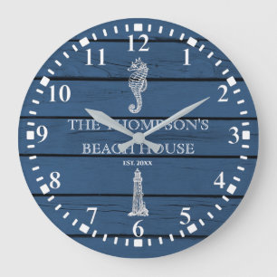 Rustic Blue Wood Seahorse Lighthouse Beach House Grote Klok