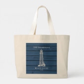 Rustic Blue Wood Seahorse Lighthouse Beach House Grote Tote Bag (Achterkant)