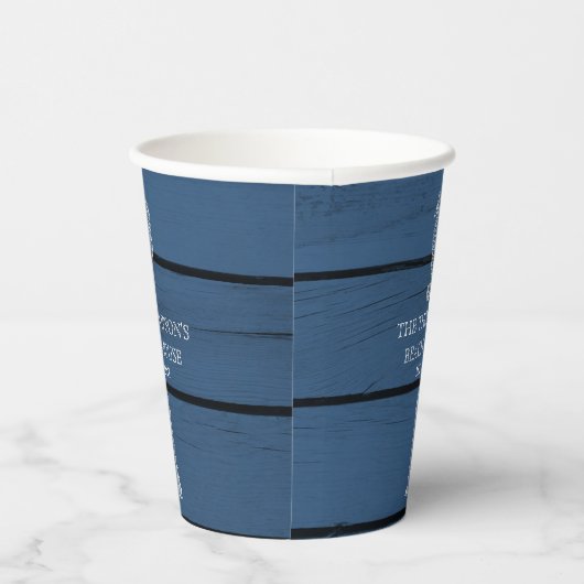 Rustic Blue Wood Seahorse Lighthouse Beach House Papieren Bekers (Rechts)