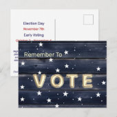 Rustic Blue Wood Stars  Vote Briefkaart (Voorkant / Achterkant)