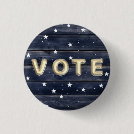 Rustic Blue Wood Stars  Vote Ronde Button 3,2 Cm