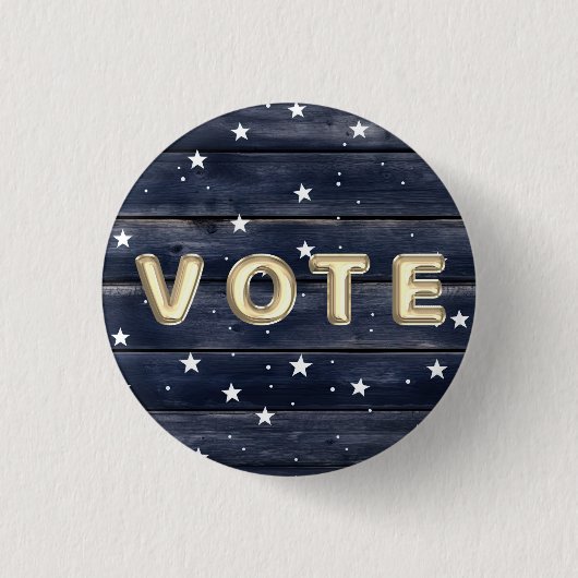 Rustic Blue Wood Stars  Vote Ronde Button 3,2 Cm (Voorkant)