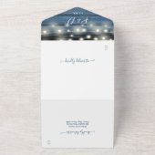 Rustic Blue Wood String Lights Floral Wedding All All In One Uitnodiging (Buitenkant)