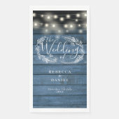 Rustic Blue Wood String Lights Floral Wedding Servet (Voorkant)