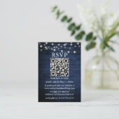 Rustic Blue Wood String Lights QR Wedding RSVP Informatiekaartje (Staand voorkant)
