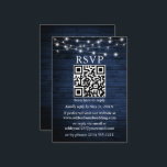 Rustic Blue Wood String Lights QR Wedding RSVP Informatiekaartje<br><div class="desc">Rustic Blue Wood en String Lights Wedding RSVP Kaart met uw QR-code.</div>