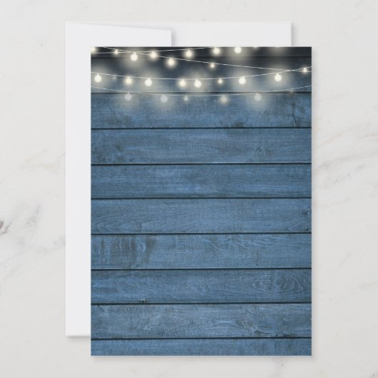 Rustic Blue Wood String Lights Save The Date (Achterkant)