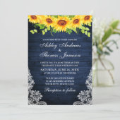 Rustic Blue Wood Sunflower Floral Greenery Lace Kaart (Staand voorkant)