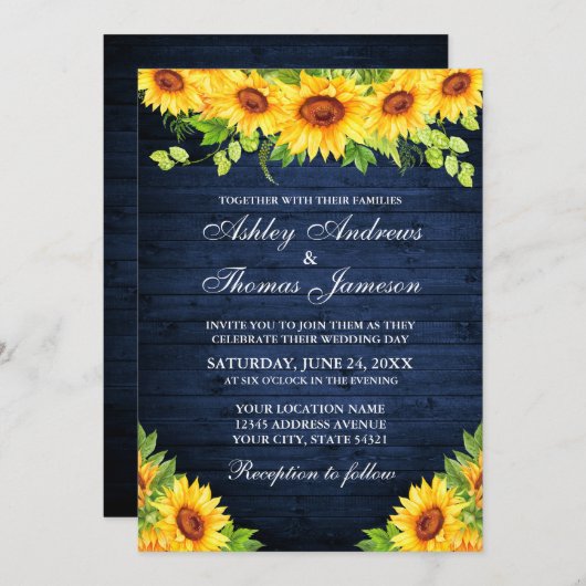 Rustic Blue Wood Sunflower Greeneral Kaart (Voorkant / Achterkant)