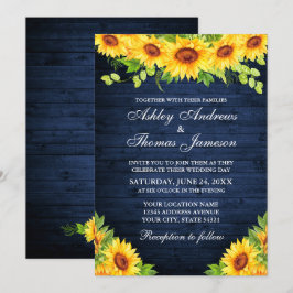 Rustic Blue Wood Sunflower Greeneral Kaart