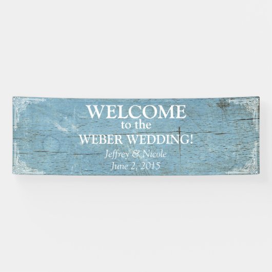Rustic Blue Wood Weddenschap met Vlaamse banner (Horizontaal)