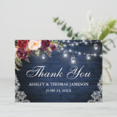 Rustic Blue Wood Wedding Floral Jar Lights Bedankkaart (Staand voorkant)