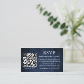 Rustic Blue Wood Wedding QR Foto RSVP Informatiekaartje (Staand voorkant)