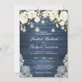 Rustic Blue Wood White Flowers Lace Mason Jars Kaart (Voorkant)