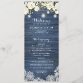 Rustic Blue Wood White Flowers Lace Wedding Programmakaart (Voorkant)