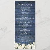 Rustic Blue Wood White Flowers Lace Wedding Programmakaart (Achterkant)