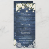 Rustic Blue Wood White Flowers Lace Wedding Programmakaart (Voorkant / Achterkant)