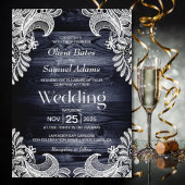 Rustic Blue Wood White Lace Wedding Kaart