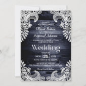 Rustic Blue Wood White Lace Wedding Kaart (Voorkant)