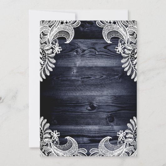 Rustic Blue Wood White Lace Wedding Kaart (Achterkant)