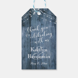 Rustic Blue Wood, White Light Strings Dank je Cadeaulabel