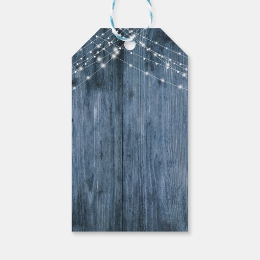 Rustic Blue Wood, White Light Strings Dank je Cadeaulabel (Achterkant)