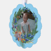Rustic Blue Wreath - Uw foto - Gepersonaliseerd Ornament Kaart (Links)