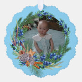 Rustic Blue Wreath - Uw foto - Gepersonaliseerd Ornament Kaart (Voorkant)