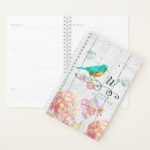 Rustic Bluebird Pink Hydrangea Floral Monogram Planner (Display)
