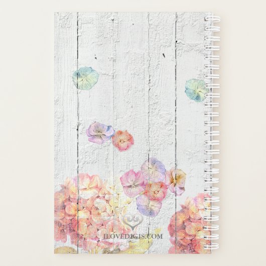 Rustic Bluebird Pink Hydrangea Floral Monogram Planner (Achterkant)