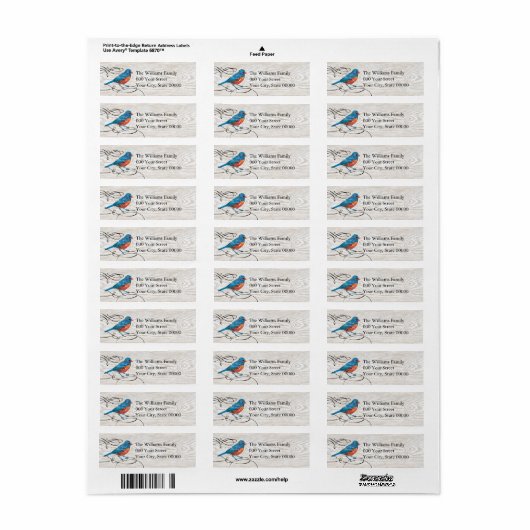 Rustic Bluebird Return Address Etiket (Full Sheet)