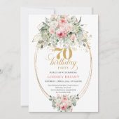 Rustic Blush and Gold 70th Birthday Invitation Kaart (Voorkant)