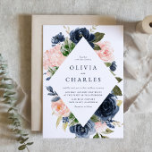 Rustic Blush and Navy Blue Floral Lijst Wedding Kaart