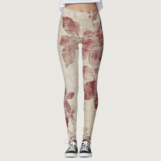 Rustic Blush Bloem Motief Linnen (1) Leggings (Voorkant)