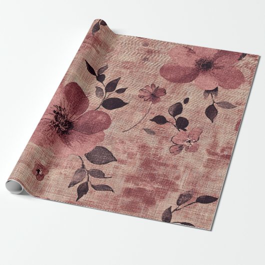 Rustic Blush Bloem Motief Linnen (2) Cadeaupapier (Uitgerold)