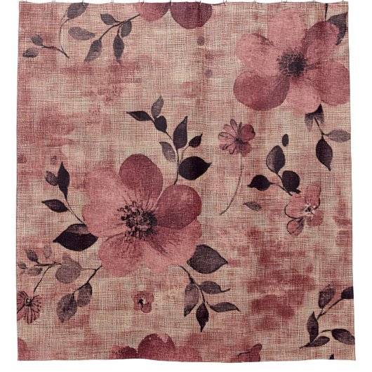 Rustic Blush Bloem Motief Linnen (2) Douchegordijn (Voorkant)