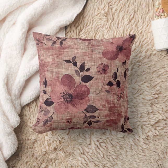 Rustic Blush Bloem Motief Linnen (2) Kussen (Deken)