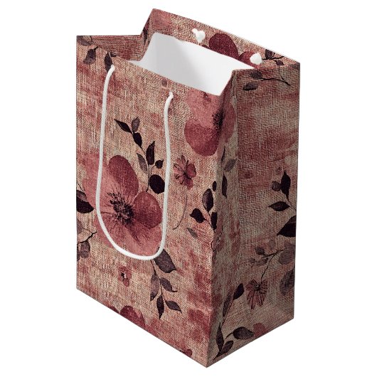 Rustic Blush Bloem Motief Linnen (2) Medium Cadeauzakje (Voorkant Gekanteld)