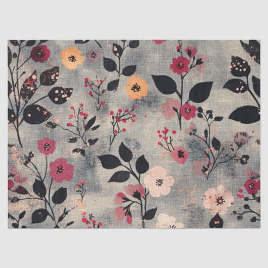 Rustic Blush Bloem Motief Linnen (3) Tissuepapier (Voorkant)