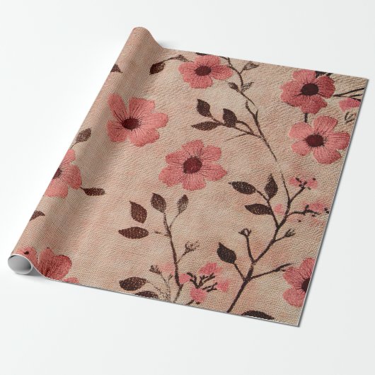 Rustic Blush Bloem Motief Linnen (4) Cadeaupapier (Uitgerold)