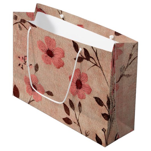 Rustic Blush Bloem Motief Linnen (4) Groot Cadeauzakje (Voorkant Gekanteld)