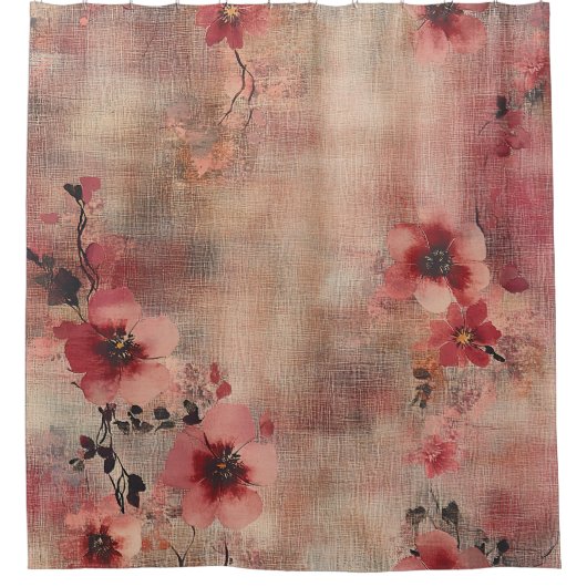 Rustic Blush Bloem Motief Linnen (6) Douchegordijn (Voorkant)