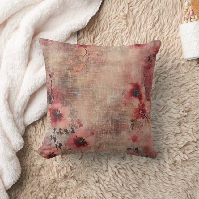 Rustic Blush Bloem Motief Linnen (6) Kussen (Deken)