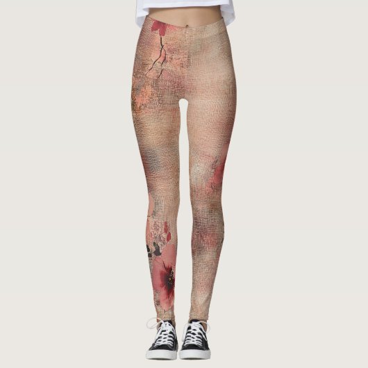 Rustic Blush Bloem Motief Linnen (6) Leggings (Voorkant)