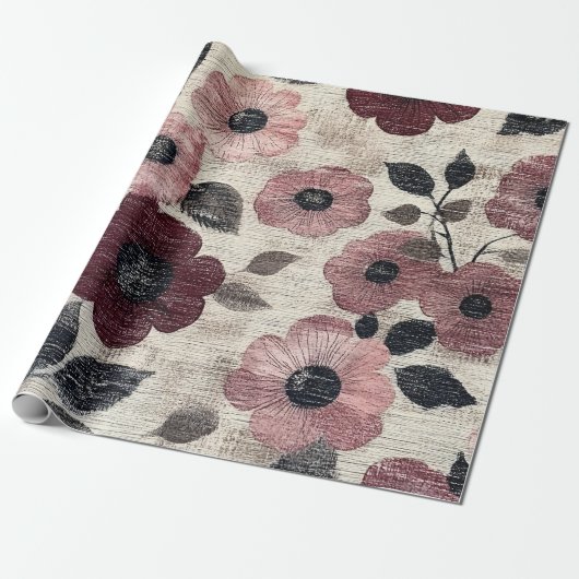 Rustic Blush Bloem Motief Linnen (7) Cadeaupapier (Uitgerold)