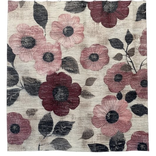 Rustic Blush Bloem Motief Linnen (7) Douchegordijn (Voorkant)