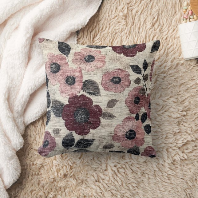 Rustic Blush Bloem Motief Linnen (7) Kussen (Deken)