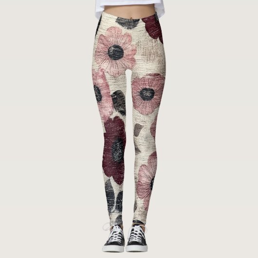 Rustic Blush Bloem Motief Linnen (7) Leggings (Voorkant)
