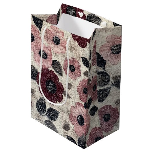 Rustic Blush Bloem Motief Linnen (7) Medium Cadeauzakje (Voorkant Gekanteld)